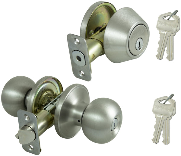 ProSource Deadbolt and Entry Lockset, 3 Grade, Ball Handle, Keyed Alike Key, Stainless Steel, Stainless Steel