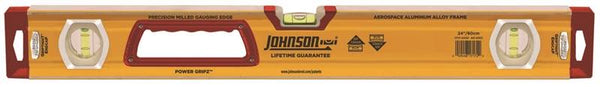 Johnson 1717-2400 Box Level, 24 in L, 3-Vial, Non-Magnetic, Aluminum, Yellow