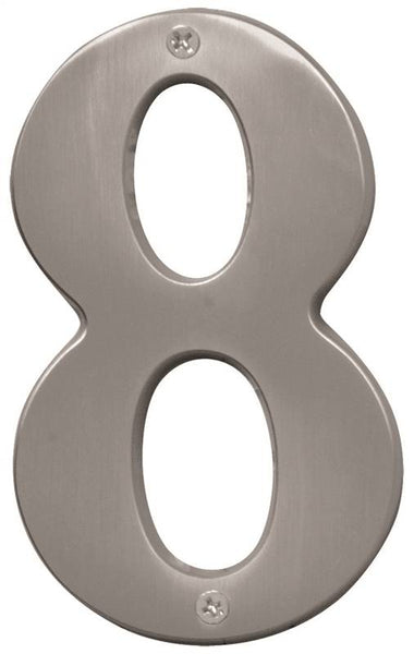 HY-KO Prestige Series BR-51SN/8 House Number, Character: 8, 5 in H Character, Nickel Character, Solid Brass