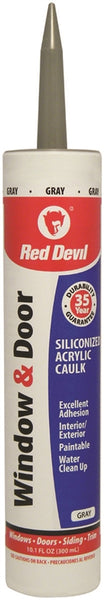 Red Devil 084650 Siliconized Acrylic Caulk, Gray, -20 to 180 deg F, 10.1 fl-oz Cartridge
