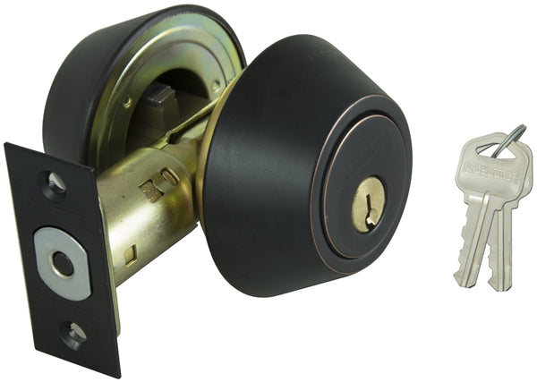 ProSource Deadbolt, 3 Grade, Aged Bronze, 2-3/8 to 2-3/4 in Backset, KW1 Keyway