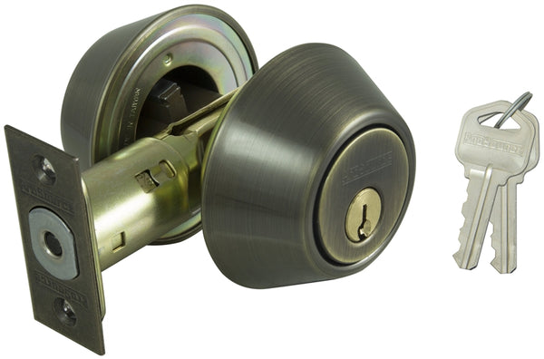 ProSource Deadbolt, 3 Grade, Antique Brass, 2-3/8 to 2-3/4 in Backset, KW1 Keyway