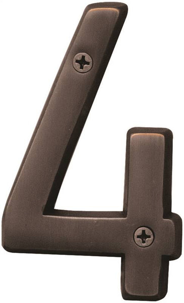 HY-KO Prestige Series BR-42OWB/4 House Number, Character: 4, 4 in H Character, Bronze Character, Solid Brass