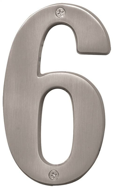HY-KO Prestige Series BR-51SN/6 House Number, Character: 6, 5 in H Character, Nickel Character, Solid Brass