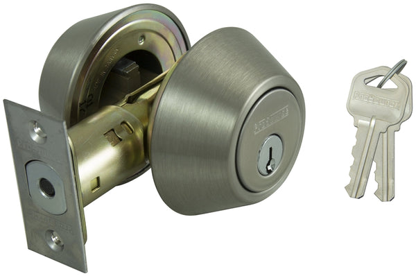 ProSource Deadbolt, 3 Grade, Satin Nickel, 2-3/8 to 2-3/4 in Backset, KW1 Keyway