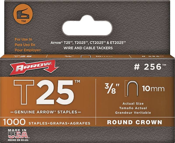 Arrow 256 Round Crown Staple, 5/16 in W Crown, 3/8 in L Leg, Steel