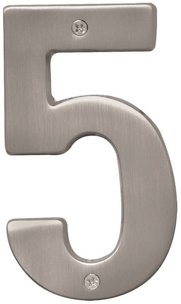 HY-KO Prestige Series BR-51SN/5 House Number, Character: 5, 5 in H Character, Nickel Character, Brass