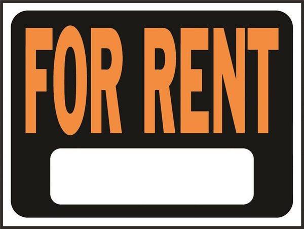 HY-KO Hy-Glo Series 3005 Identification Sign, Rectangular, FOR RENT, Fluorescent Orange Legend, Black Background