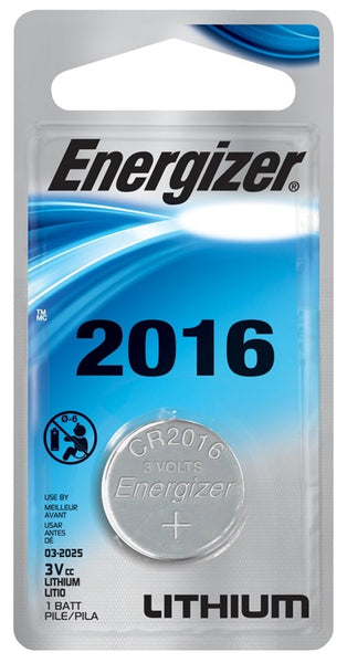 Energizer ECR2016BP Coin Cell Battery, 3 V Battery, 100 mAh, CR2016 Battery, Lithium, Manganese Dioxide