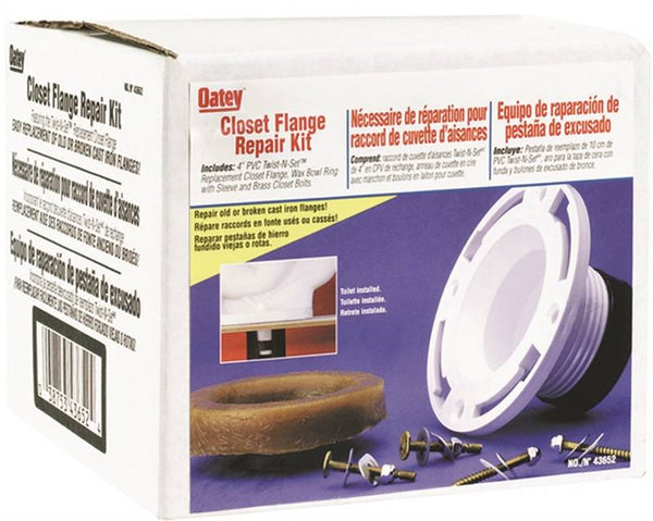 Oatey Twist-N-Set Series 43652 Closet Flange Repair Kit, 4 in Connection, PVC, White