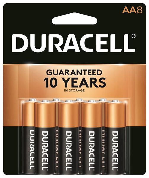 DURACELL COPPERTOP MN15B8ZTSS Battery, 1.5 V Battery, AA Battery, Alkaline, Manganese Dioxide