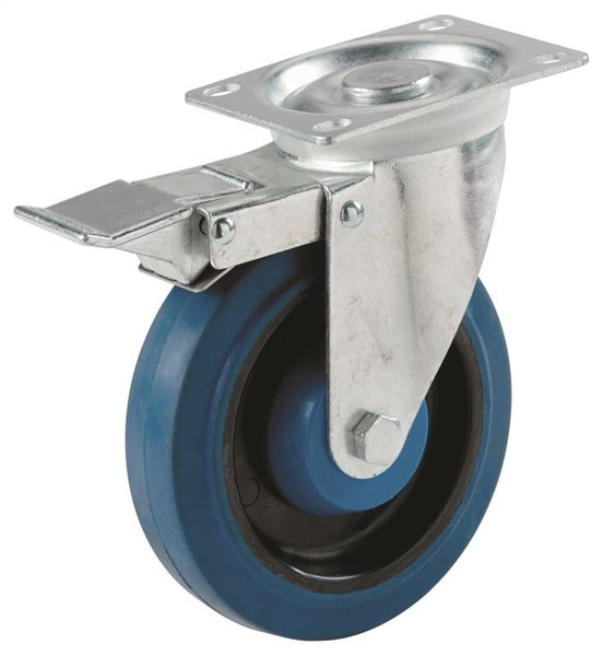 Shepherd Hardware 9262 Swivel Caster, 4 in Dia Wheel, 1 in W Wheel, Rubber Wheel, Blue, 265 lb