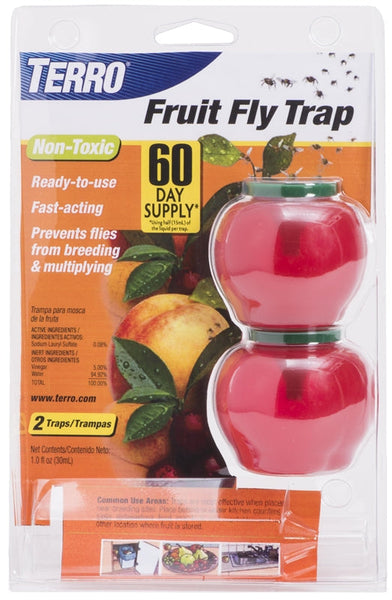 TERRO T2502 Fruit Fly Trap, Liquid, Vinegar, 2 Pack