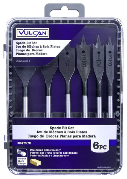 Vulcan 476940OR Wood Spade Drill Bit Set, 6-Piece, Steel, Bright Metal