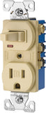 EATON TR274V Combination Switch, 1 -Pole, 15 A, 120/125 V, NEMA: NEMA 5-15R, Ivory