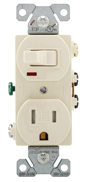 Eaton Cooper Wiring TR274LA Combination Switch/Receptacle, 2 -Pole, 15 A, 120 V Switch, 125 V Receptacle