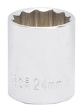 Vulcan MT6534101 Drive Socket, 24 mm Socket, 1/2 in Drive, 12-Point, Chrome Vanadium Steel, Chrome