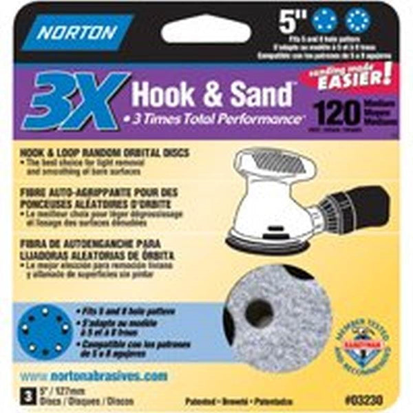 NORTON 03230 Sanding Disc, 5 in Dia, 11/16 in Arbor, Coated, P120 Grit, Medium, Alumina Ceramic Abrasive, Spiral