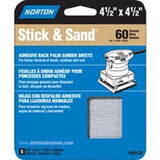 NORTON 07660749129 Sanding Sheet, 4-1/2 in L, 4-1/2 in W, Coarse, 60 Grit