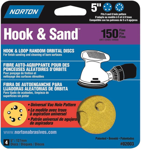 NORTON 02003 Sanding Disc, 5 in Dia, Coated, P150 Grit, Fine, Aluminum Oxide Abrasive, C-Weight Paper Backing