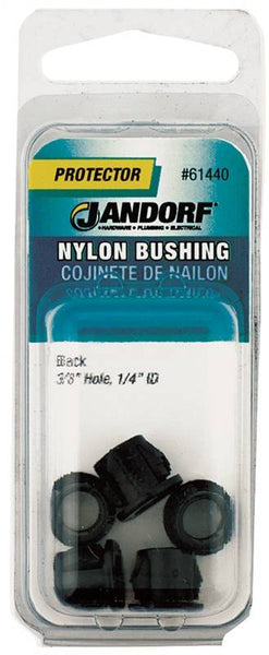 Jandorf 61440 Conduit Bushing, Nylon, Black, 1/4 in Dia Panel Hole, 0.406 in Thick Panel