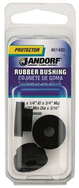 Jandorf 61480 Conduit Bushing, 1/4 in Dia Cable, Rubber, Black, 3/16 in Thick Panel