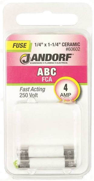 Jandorf 60602 Fast Acting Fuse, 4 A, 250 V, 200 A, 10 kA Interrupt, Ceramic Body