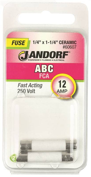 Jandorf 60607 Fast Acting Fuse, 12 A, 250 V, 750 A, 10 kA Interrupt, Ceramic Body