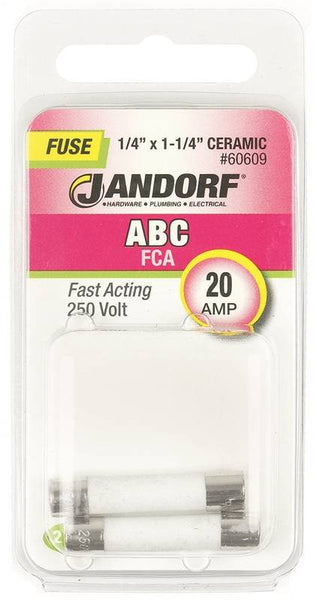 Jandorf 60609 Fast Acting Fuse, 20 A, 250 V, 400 A, 1000 A, 10 kA Interrupt, Ceramic Body