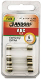 Jandorf 60633 Fast Acting Fuse, 6 A, 250 V, 200 A, 10 kA Interrupt, Glass Body