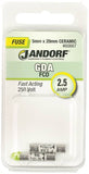 Jandorf 60667 Fast Acting Fuse, 2.5 A, 250 V, 1500 A Interrupt, Ceramic Body