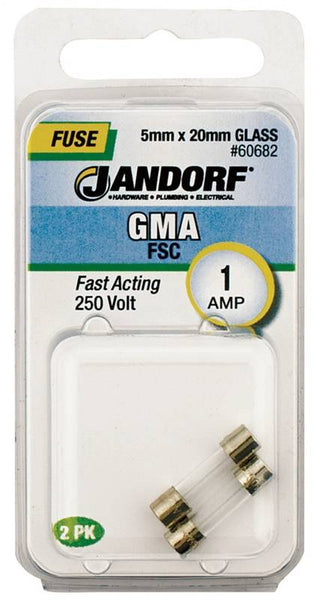 Jandorf 60682 Fast Acting Fuse, 1 A, 250 V, 35 A, 10 kA Interrupt, Glass Body