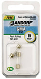 Jandorf 60690 Fast Acting Fuse, 15 A, 125 V, 150 A Interrupt, Glass Body