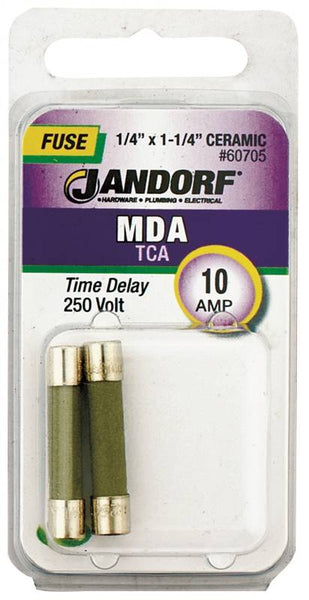 Jandorf 60705 Time Delay Fuse, 10 A, 250 V, 200 A, 10 kA Interrupt, Ceramic Body