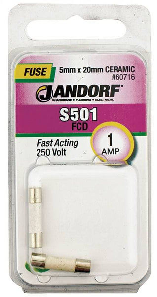 Jandorf 60716 Fast Acting Fuse, 1 A, 250 V, 1500 A Interrupt, Ceramic Body