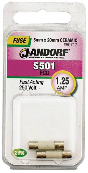 Jandorf 60717 Fast Acting Fuse, 1.25 A, 250 V, 1500 A Interrupt, Ceramic Body