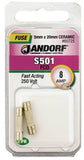 Jandorf 60725 Fast Acting Fuse, 8 A, 250 V, 1500 A Interrupt, Ceramic Body