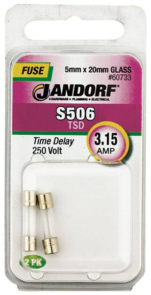 Jandorf 60733 Time Delay Fuse, 3.15 A, 250 V, 35 A Interrupt, Glass Body