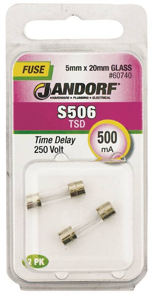 Jandorf 60740 Time Delay Fuse, 500 mA, 250 V, 35 A Interrupt, Glass Body