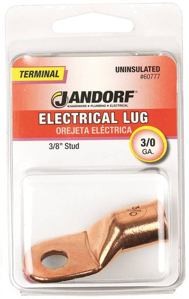 Jandorf 60777 Electrical Lug, 3/0 AWG Wire, 3/8 in Stud, Copper Contact, Brown