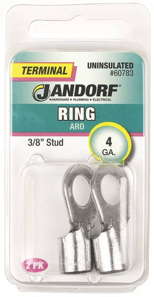 Jandorf 60783 Ring Terminal, 4 AWG Wire, 3/8 in Stud