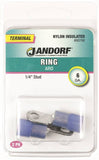 Jandorf 60784 Ring Terminal, 6 AWG Wire, 1/4 in Stud, Nylon Insulation, Copper Contact, Blue