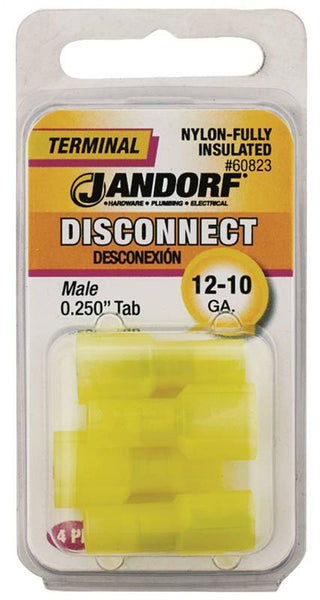 Jandorf 60823 Disconnect Terminal, 12 to 10 AWG Wire, Nylon Insulation, Copper Contact, Yellow