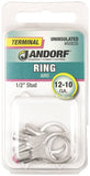 Jandorf 60835 Ring Terminal, 12 to 10 AWG Wire, 1/2 in Stud, Copper Contact