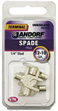 Jandorf 60845 Spade Terminal, 600 V, 12 to 10 AWG Wire, 1/4 in Stud, Copper Contact