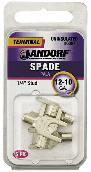 Jandorf 60845 Spade Terminal, 600 V, 12 to 10 AWG Wire, 1/4 in Stud, Copper Contact