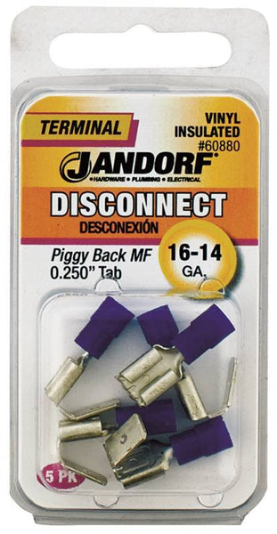 Jandorf 60880 Disconnect Terminal, 16 to 14 AWG Wire, Vinyl Insulation, Copper Contact, Blue