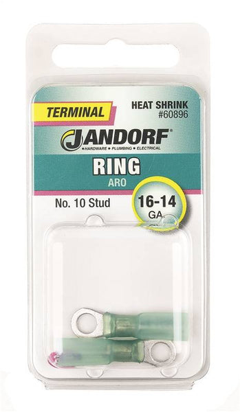 Jandorf 60896 Ring Terminal, 16 to 14 AWG Wire, #10 Stud, Green