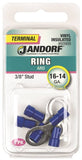 Jandorf 60909 Ring Terminal, 16 to 14 AWG Wire, 3/8 in Stud, Vinyl Insulation, Copper Contact, Blue