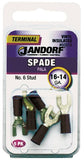 Jandorf 60918 Spade Terminal, 600 V, 16 to 14 AWG Wire, #6 Stud, Vinyl Insulation, Copper Contact, Blue
